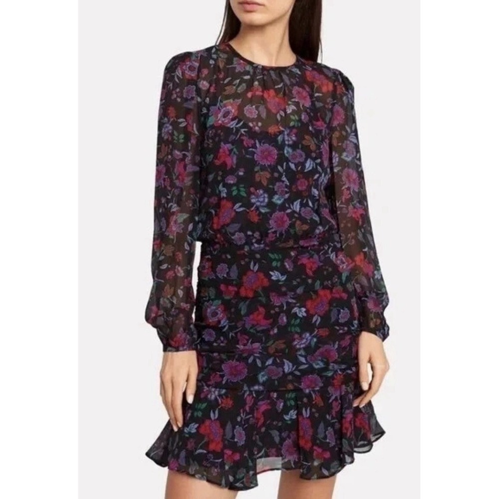 Veronica Beard Robin Floral Silk Ruched Mini-Dress Long Sleeve Formal Women's 4